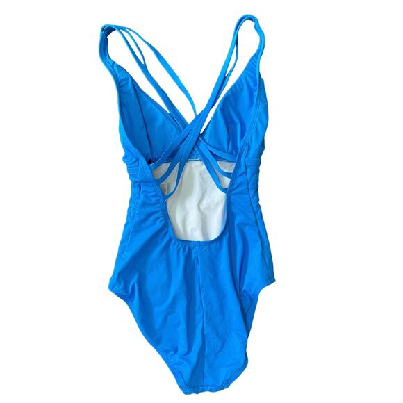 La Blanca Island Goddess Multi-Strap Cross-Back One Piece Capri Blue Size 4 - Picture 4 of 8
